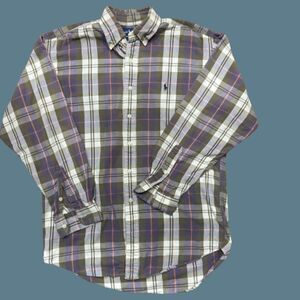 Polo Ralph Lauren 90s Vintage Blake Button Down Plaid Brown Purple Shirt Medium